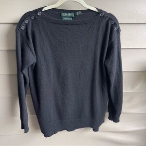 Lauren Ralph Lauren 100% Cashmere‎ Exclusive Black Knit Button Sweater Size M